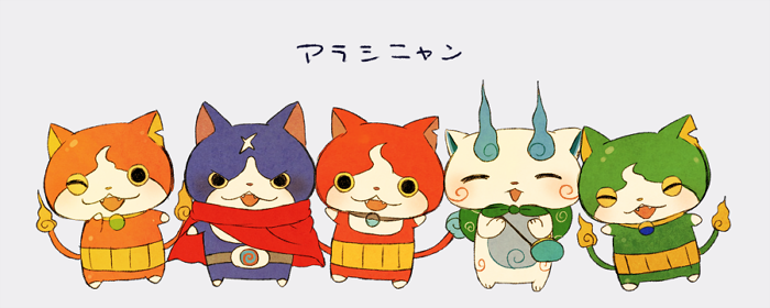 jibanyan, komasan, fuyunyan, emeralnyan, and topanyan (youkai watch and 2 more) drawn by ayu_(mog)