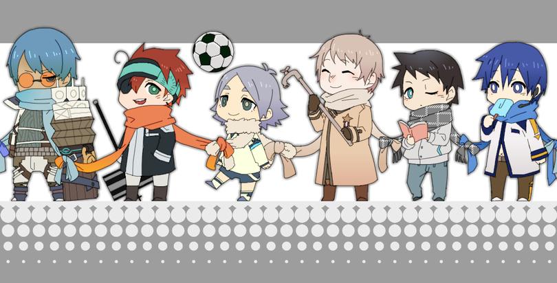 kaito, russia, fubuki shirou, lavi, kudou jun, and 1 more (vocaloid and 6 more) drawn by honnomusi323