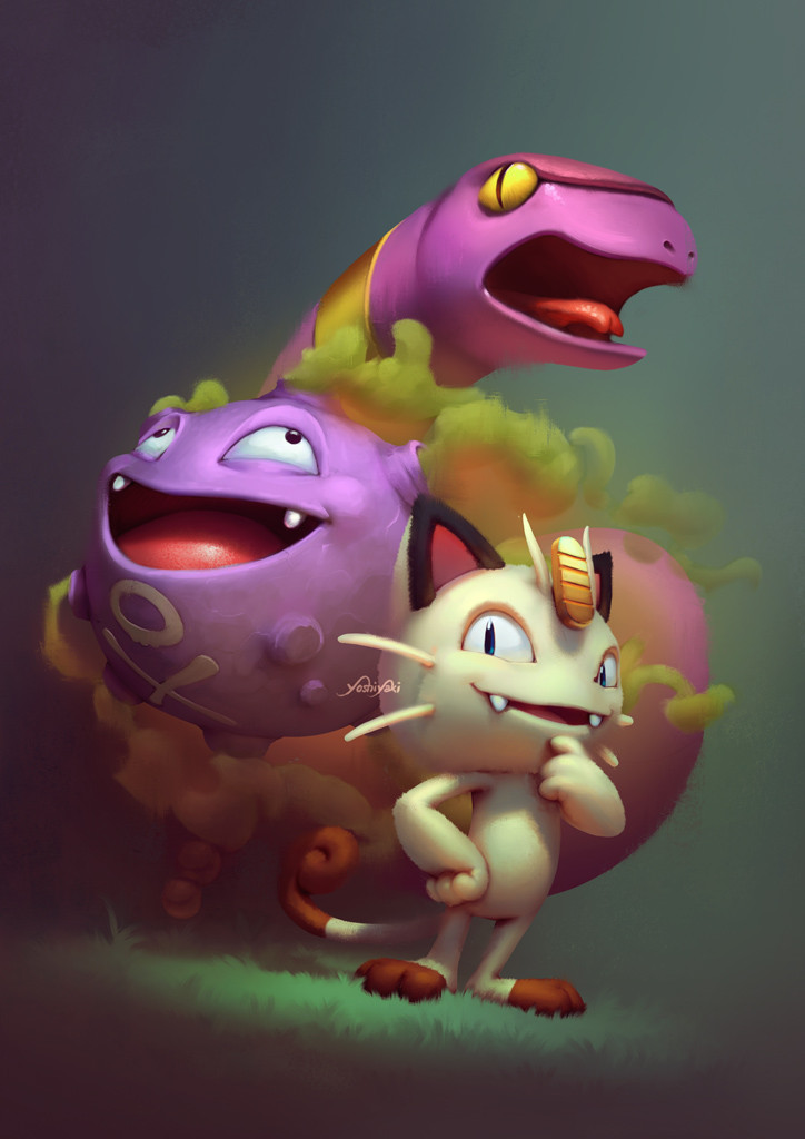 meowth, koffing, and ekans (pokemon) drawn by cassio_yoshiyaki