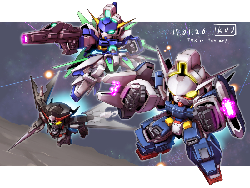 gundam age-1, gundam age-2 darkhound, gundam age-fx, and gundam age-1 glansa (gundam and 2 more) drawn by yabe_makoto