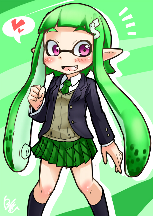 inkling player character and inkling girl (splatoon and 1 more) drawn by shirotake_jinan