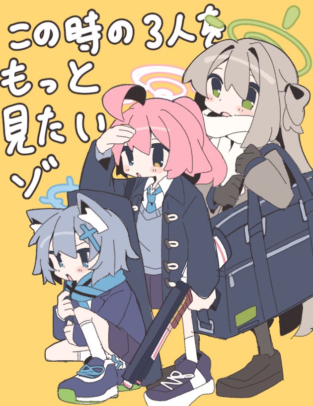 shiroko, hoshino, and nonomi (blue archive) drawn by hamu-chan