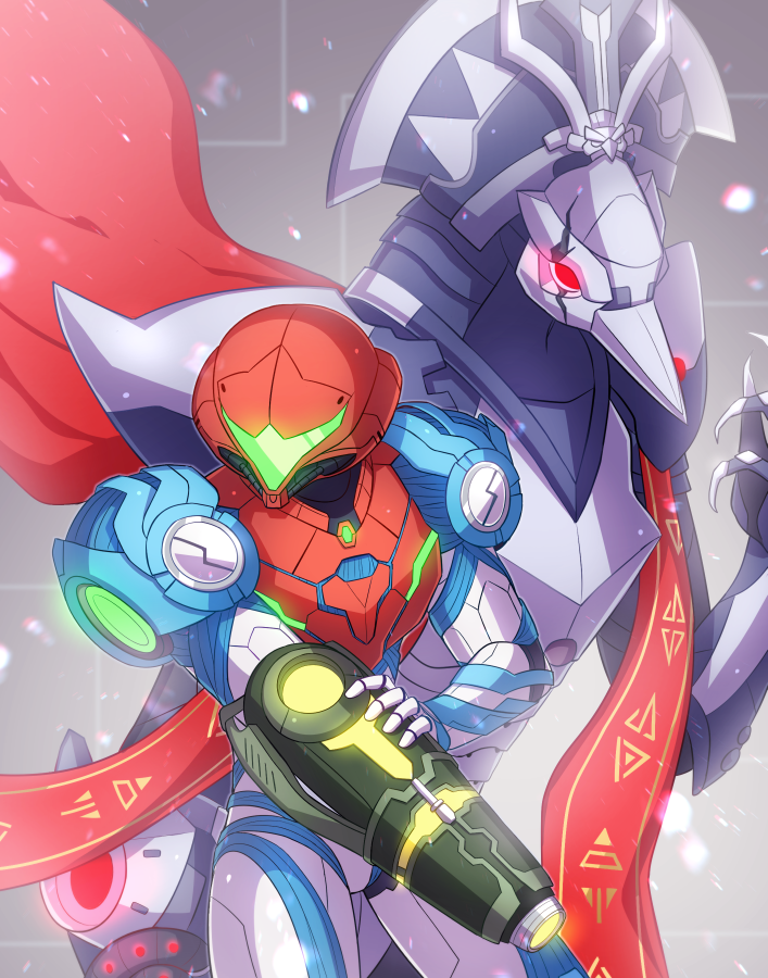samus aran and raven beak (metroid and 1 more) drawn by enni