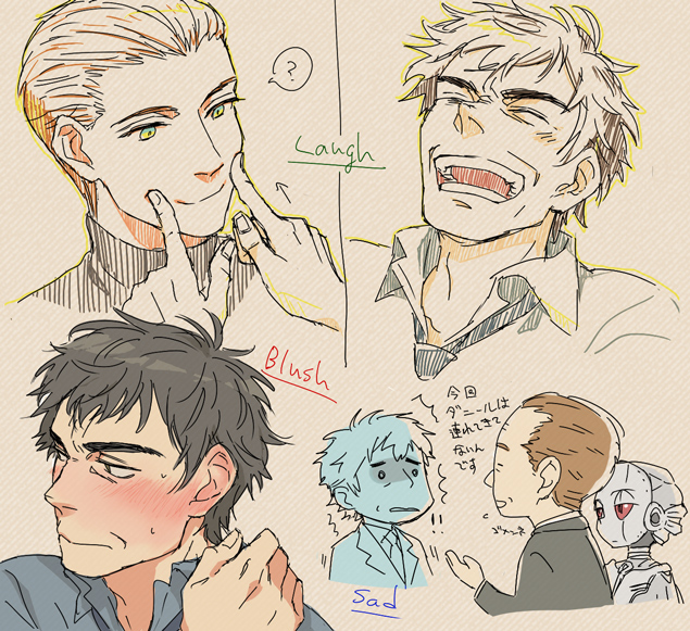 r daneel olivaw, elijah baley, r giskard reventlov, and han fastolfe (the caves of steel and 2 more) drawn by kurosuke_(nora)