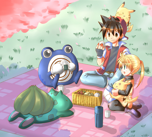 pikachu, red, bulbasaur, yellow, pika, and 2 more (pokemon and 1 more) drawn by k-k_kanako