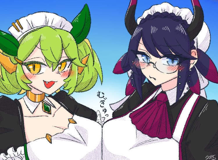 parlor dragonmaid and house dragonmaid (yu-gi-oh!) drawn by takumi_kunugi
