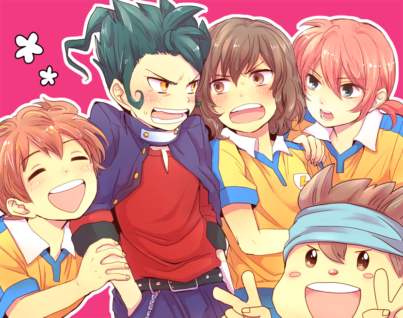 kirino ranmaru, shindou takuto, matsukaze tenma, tsurugi kyousuke, and nishizono shinsuke (inazuma eleven and 1 more) drawn by racotta