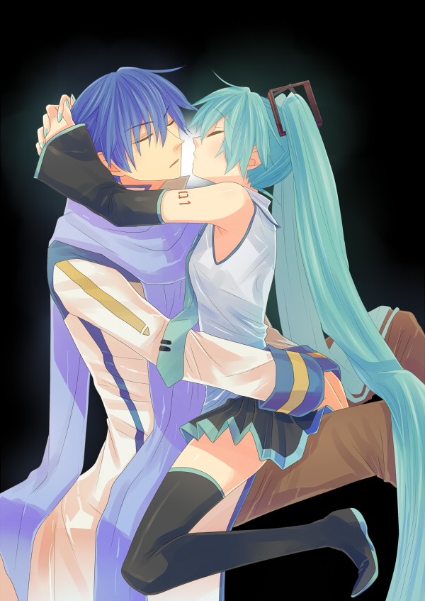hatsune miku and kaito (vocaloid) drawn by irono_(irtyu)