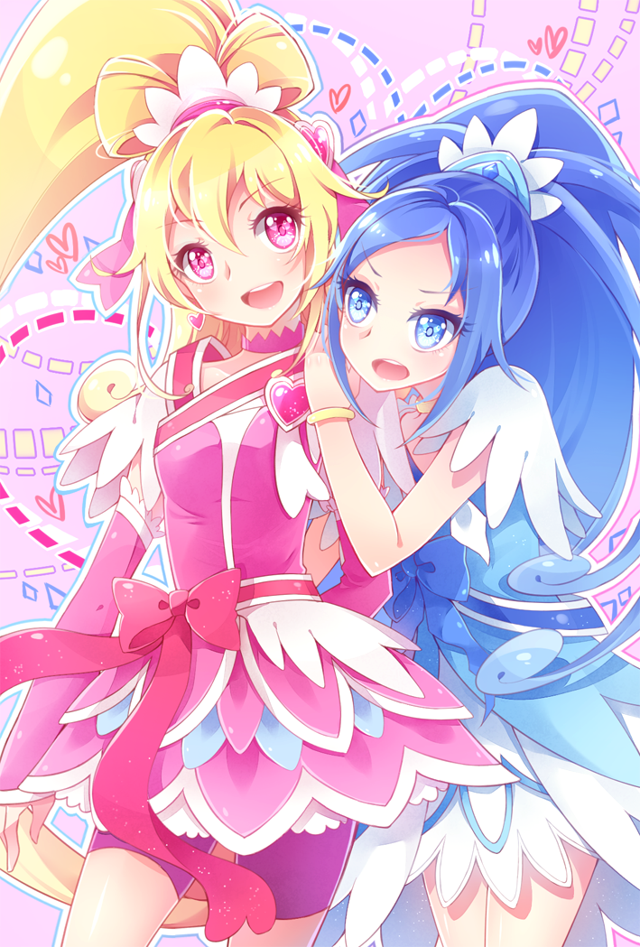 hishikawa rikka, aida mana, cure heart, and cure diamond (precure and 1 more) drawn by anthiea