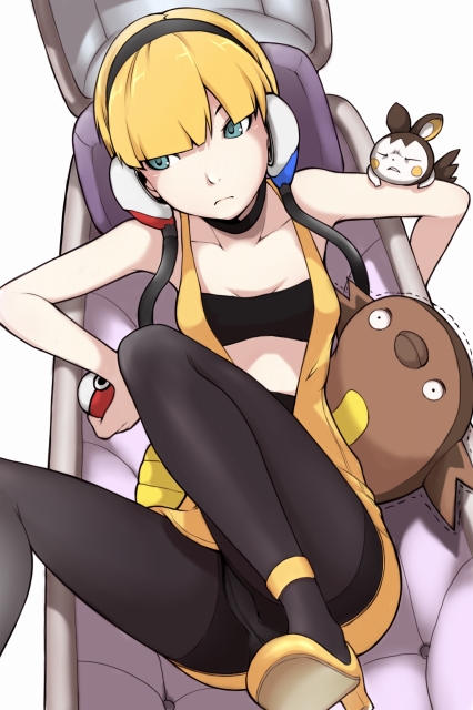 elesa, emolga, and stunfisk (pokemon and 1 more) drawn by ina_(gokihoihoi)