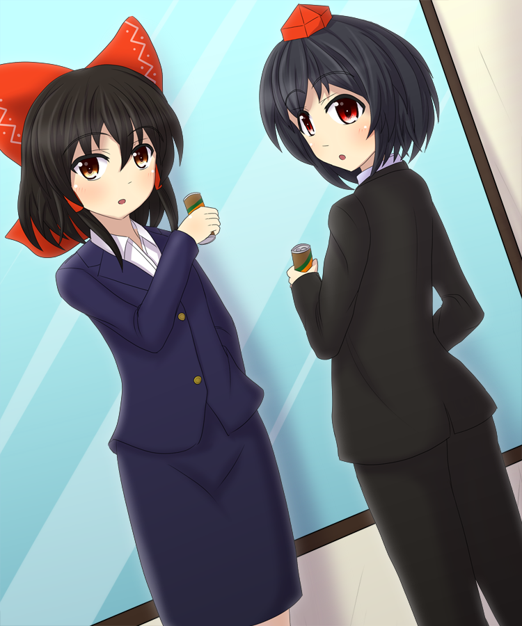 hakurei reimu and shameimaru aya (touhou) drawn by teoi_(good_chaos)