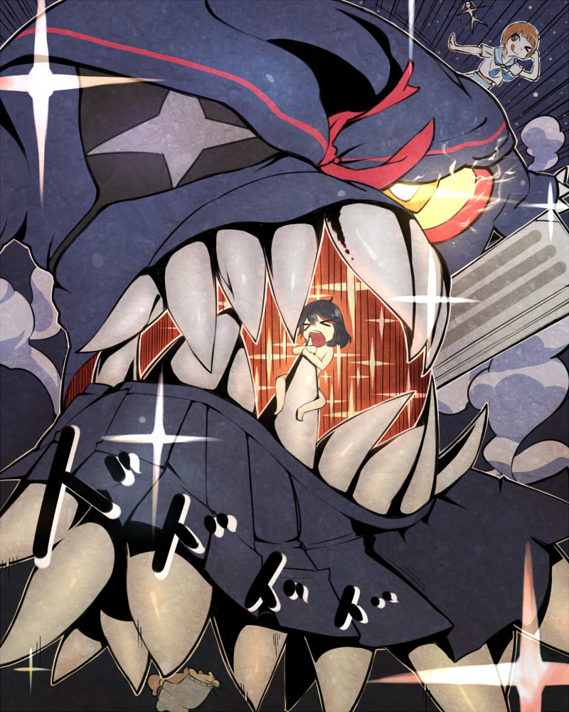 matoi ryuuko, senketsu, mankanshoku mako, guts, and hakodate omiko (kill la kill) drawn by fukushima_(jfierd)