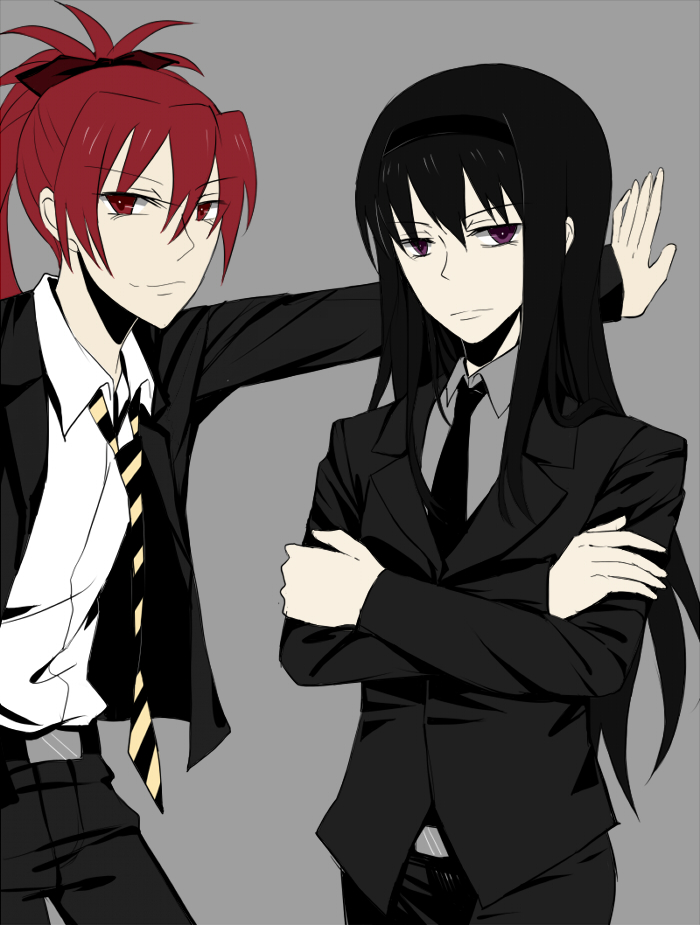 akemi homura and sakura kyoko (mahou shoujo madoka magica) drawn by thorn_(ashthorn)