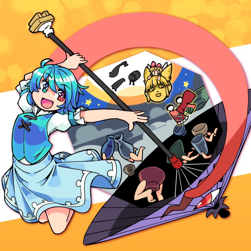 tatara kogasa, toyosatomimi no miko, and su-san (touhou) drawn by ini_(inunabe00)