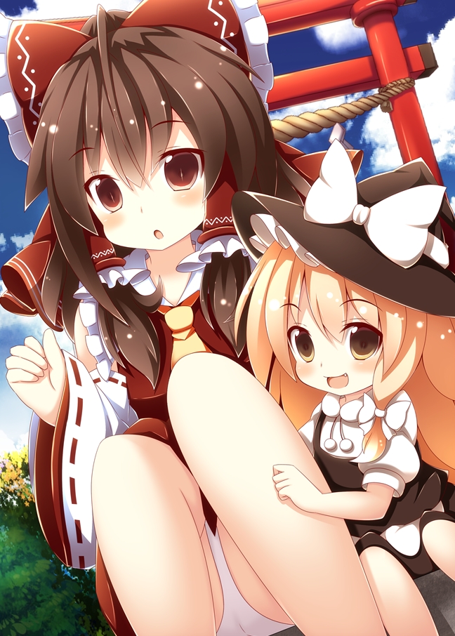 hakurei reimu and kirisame marisa (touhou) drawn by beni_shake