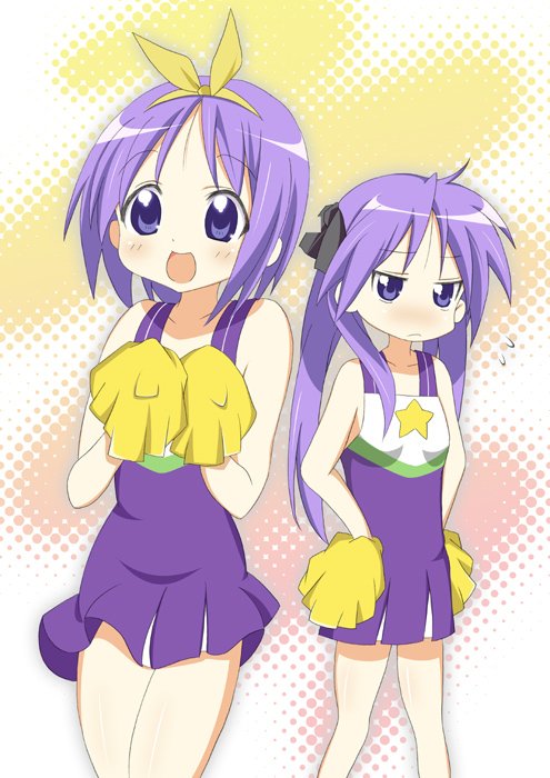 hiiragi kagami and hiiragi tsukasa (lucky star) drawn by shio
