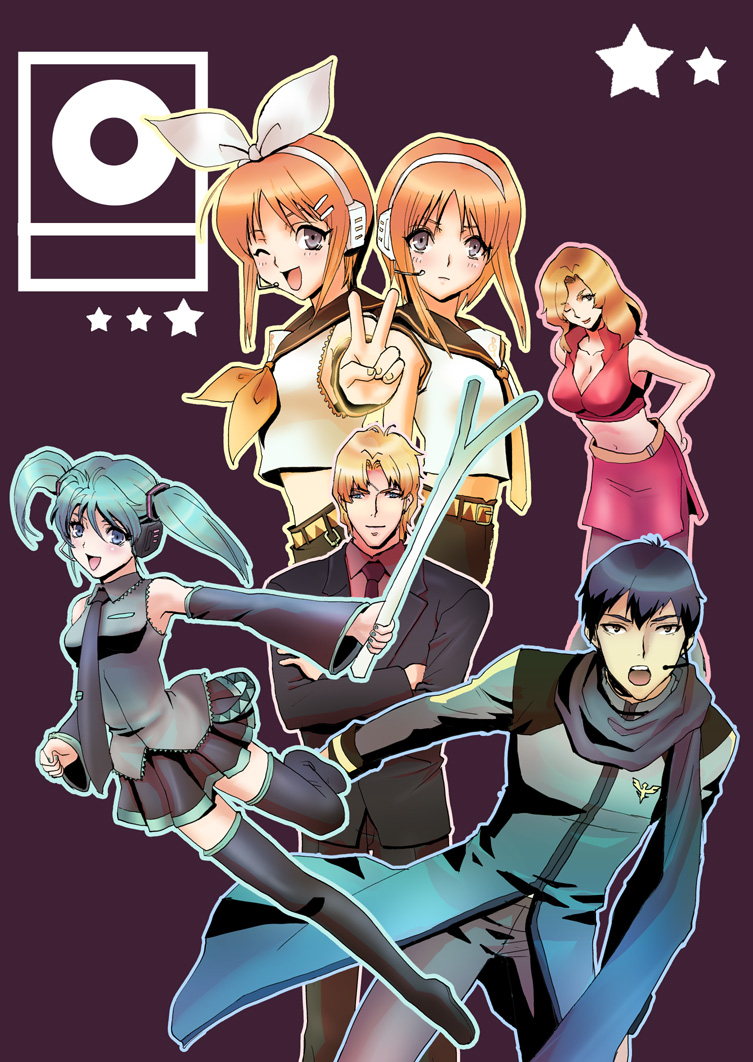 hatsune miku, kagamine rin, kagamine len, kaito, meiko, and 6 more (vocaloid and 3 more) drawn by izumi_rion