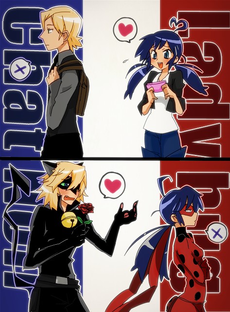 marinette dupain-cheng, ladybug, chat noir, and felix (miraculous ladybug) drawn by tom-ko_(kandumewars)