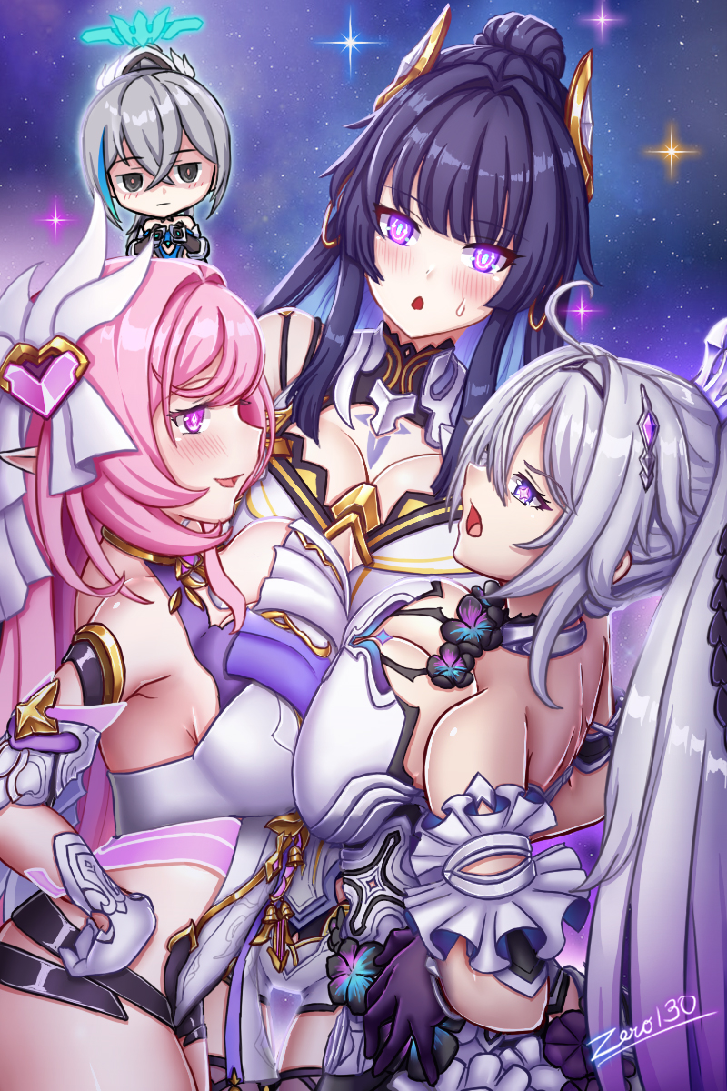 kiana kaslana, raiden mei, bronya zaychik, and elysia (honkai and 1 more) drawn by zero130