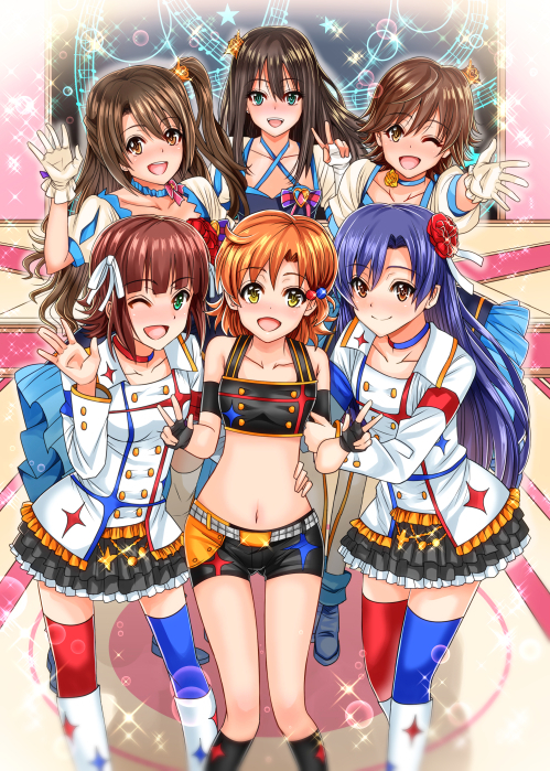 shibuya rin, kisaragi chihaya, amami haruka, shimamura uzuki, honda mio, and 1 more (idolmaster and 2 more) drawn by inu_(marukome)