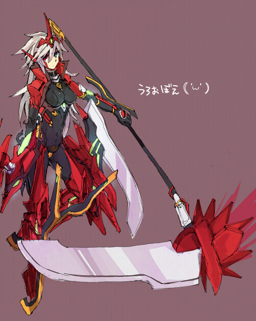 ragna the bloodedge and alpha-01 (blazblue) drawn by tomo_(tomorag7)