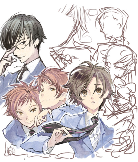 fujioka haruhi, hitachiin hikaru, hitachiin kaoru, and ootori kyouya (ouran high school host club)