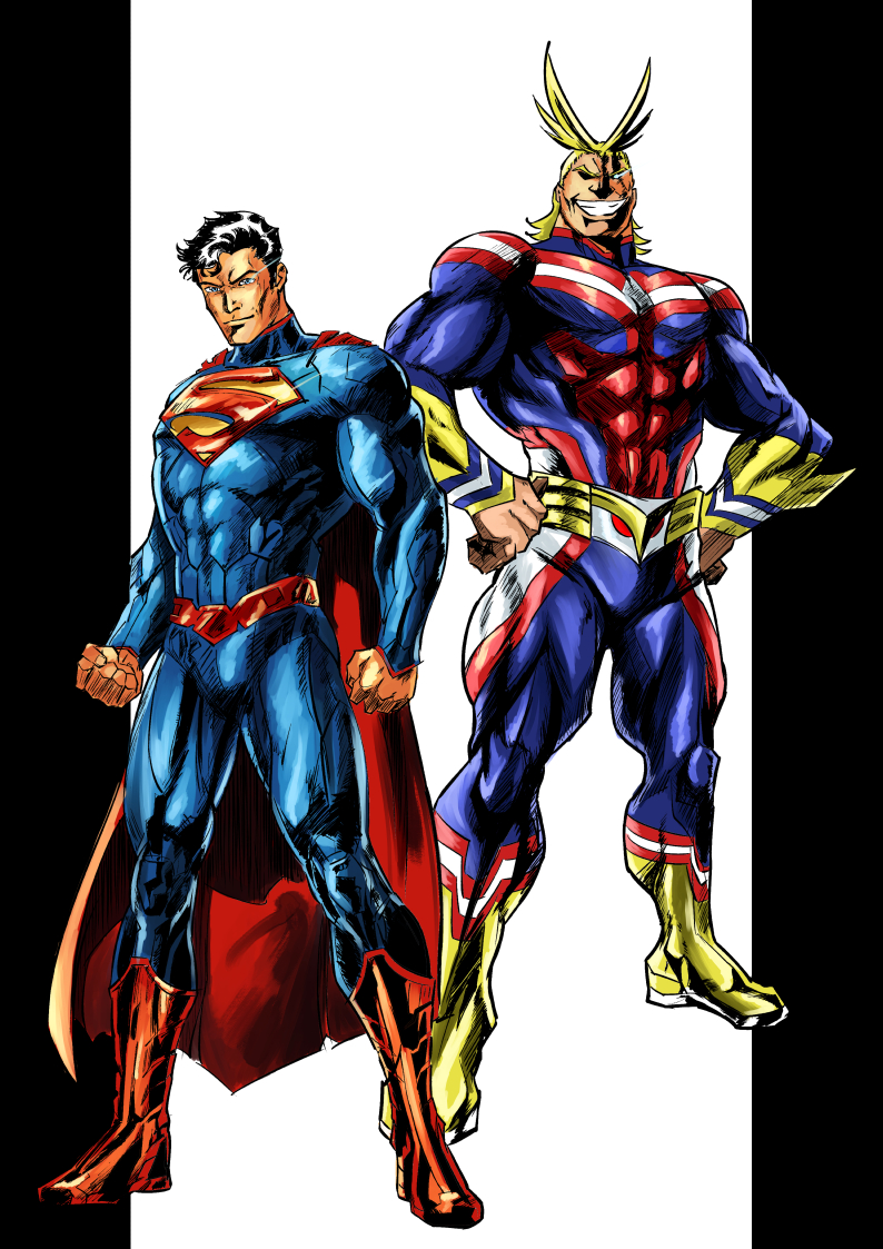 all might and superman (boku no hero academia and 2 more) drawn by nanbaba