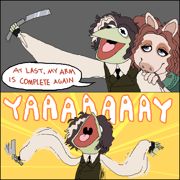 kermit the frog, miss piggy, and mrs. lovett (muppets and 1 more) drawn by hedgehogbeeblebrox