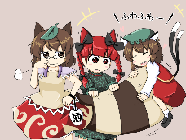 kaenbyou rin, chen, and futatsuiwa mamizou (touhou) drawn by rokunen