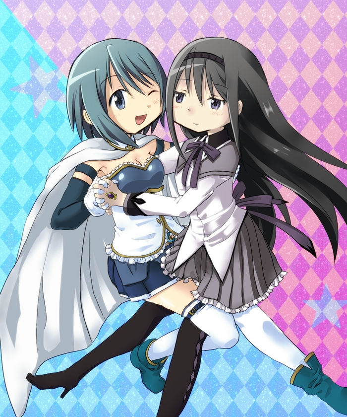akemi homura and miki sayaka (mahou shoujo madoka magica) drawn by pokopokoko