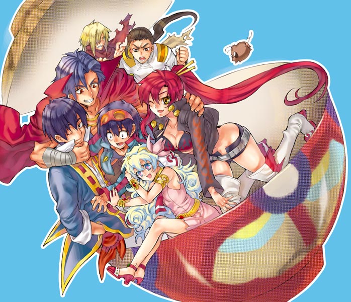 yoko littner, nia teppelin, simon, kamina, viral, and 1 more (tengen toppa gurren lagann) drawn by tenkuu_sphere