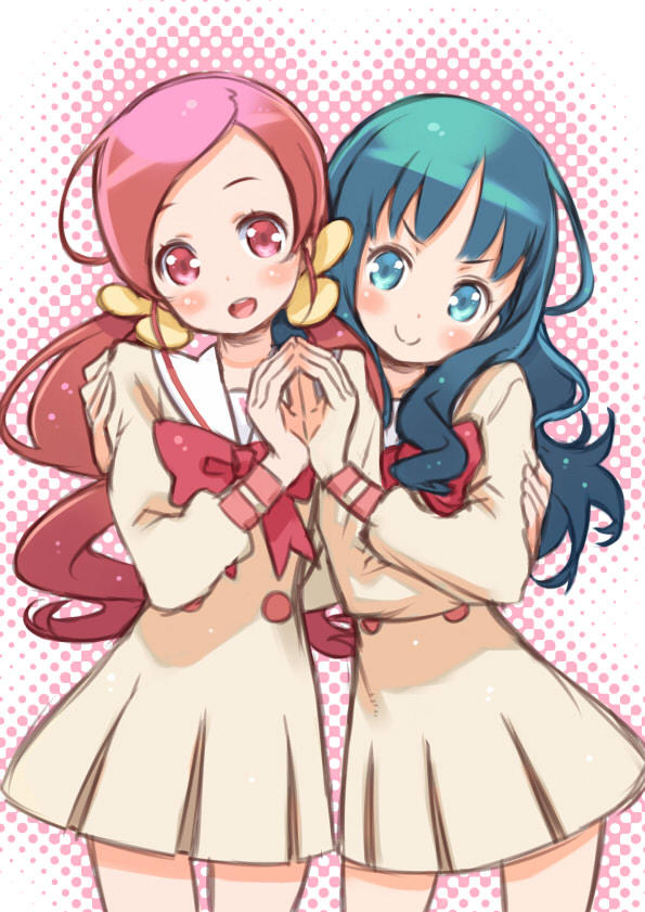 kurumi erika and hanasaki tsubomi (precure and 1 more) drawn by kuroboshi_kouhaku
