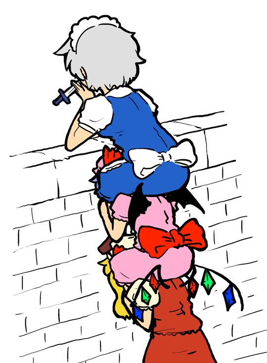 remilia scarlet, flandre scarlet, and izayoi sakuya (touhou) drawn by sho_(shirojiro_kuroguro)
