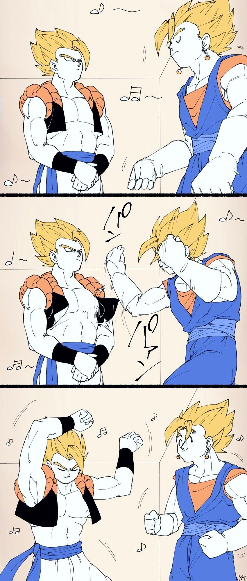 gogeta and vegetto (dragon ball and 1 more) drawn by yumeusagi