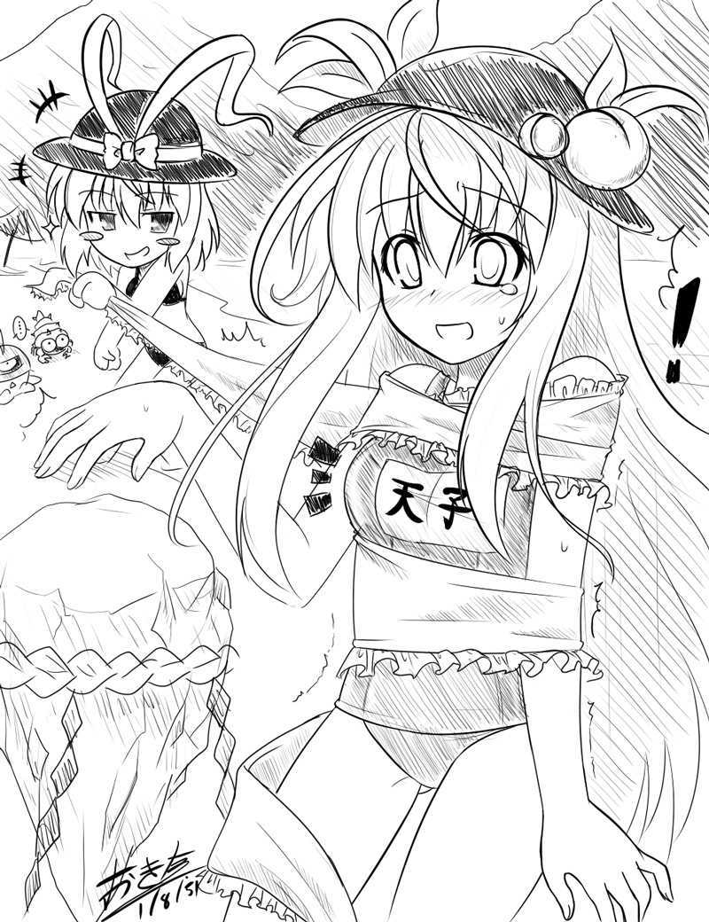 hinanawi tenshi and nagae iku (touhou) drawn by okitakung