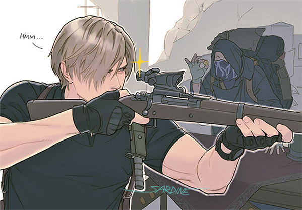 leon s. kennedy and merchant (resident evil and 1 more) drawn by sardine_(kjr0313)