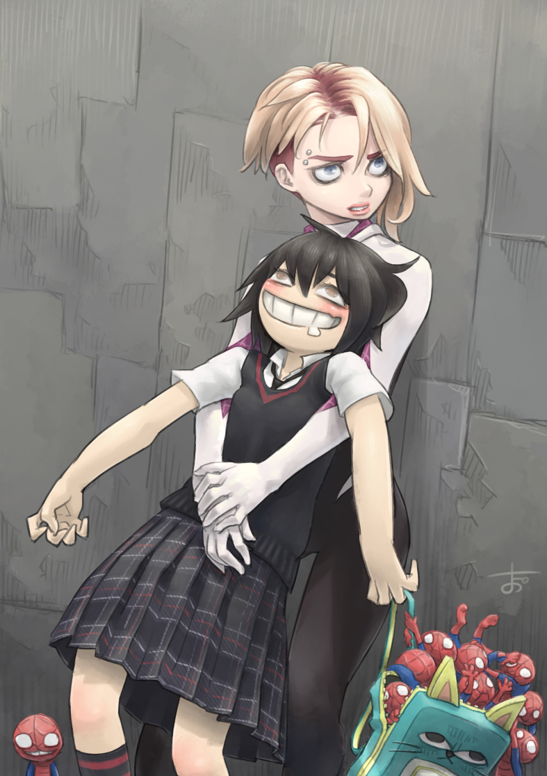 spider-man, spider-gwen, gwen stacy, and peni parker (marvel and 3 more) drawn by chiyo_maru