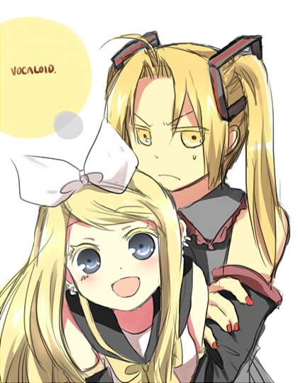 hatsune miku, kagamine rin, edward elric, and winry rockbell (vocaloid and 1 more) drawn by mitsu_yomogi
