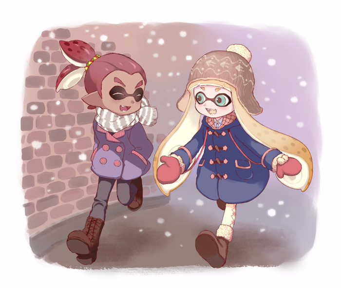 inkling player character, inkling girl, and inkling boy (splatoon and 1 more) drawn by nichaku