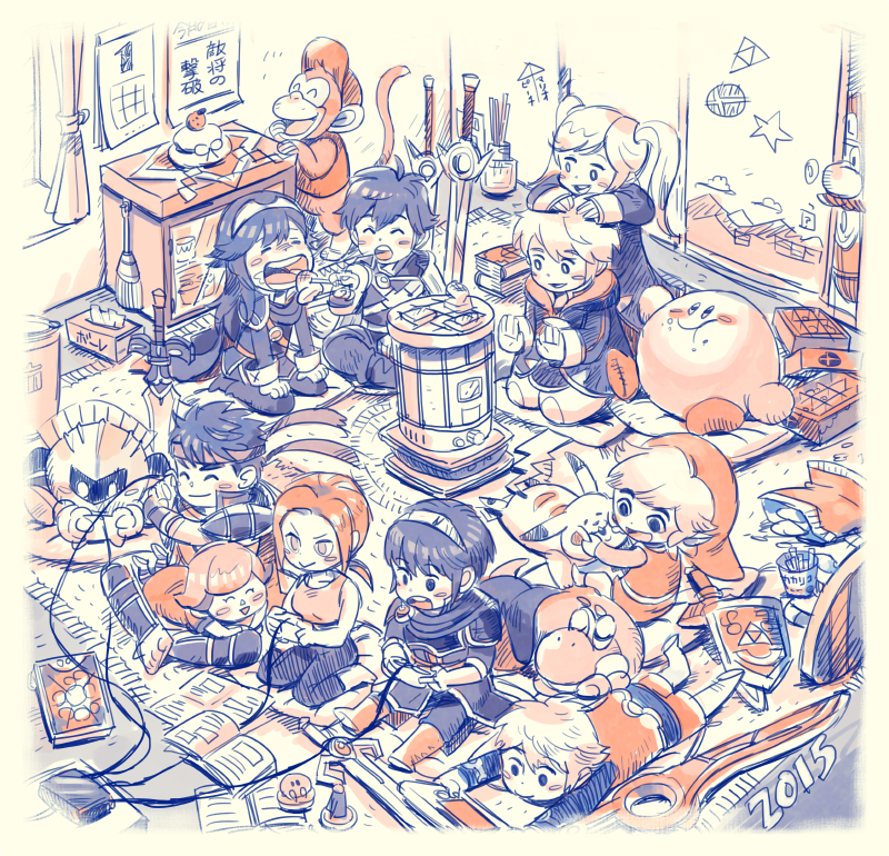link, pikachu, kirby, lucina, luigi, and 12 more (pokemon and 15 more) drawn by mushi_rags