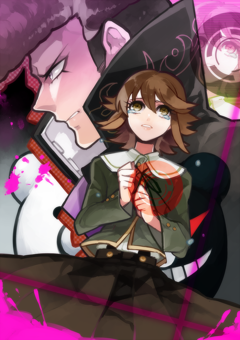 monokuma, fujisaki chihiro, and owada mondo (danganronpa and 1 more) drawn by aguruma_(yukisita03)