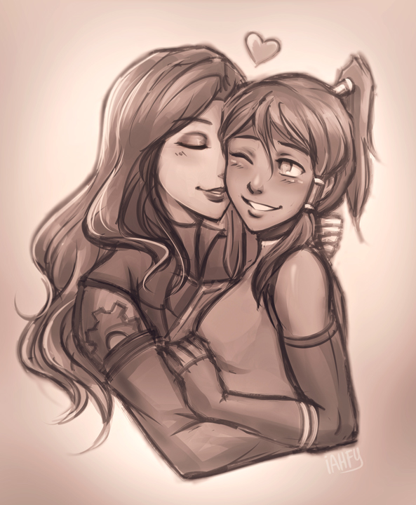 korra and asami sato (avatar legends and 1 more) drawn by iahfy