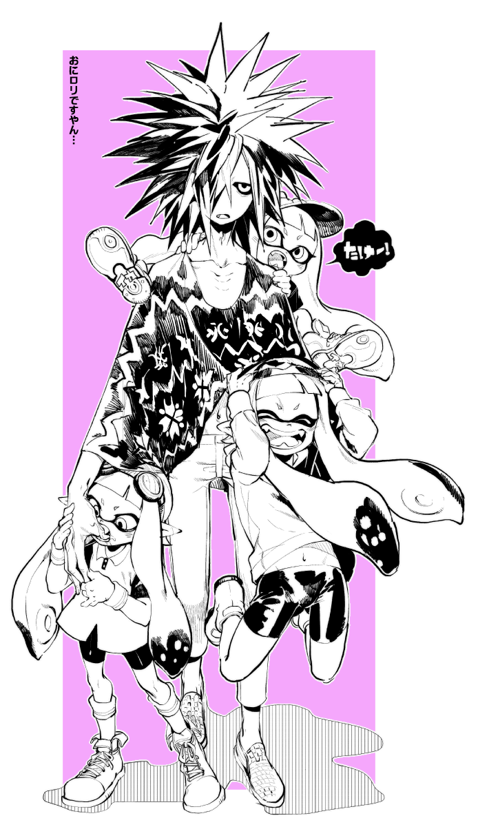 inkling player character, inkling girl, and spyke (splatoon and 1 more) drawn by yousuke_(yosk)