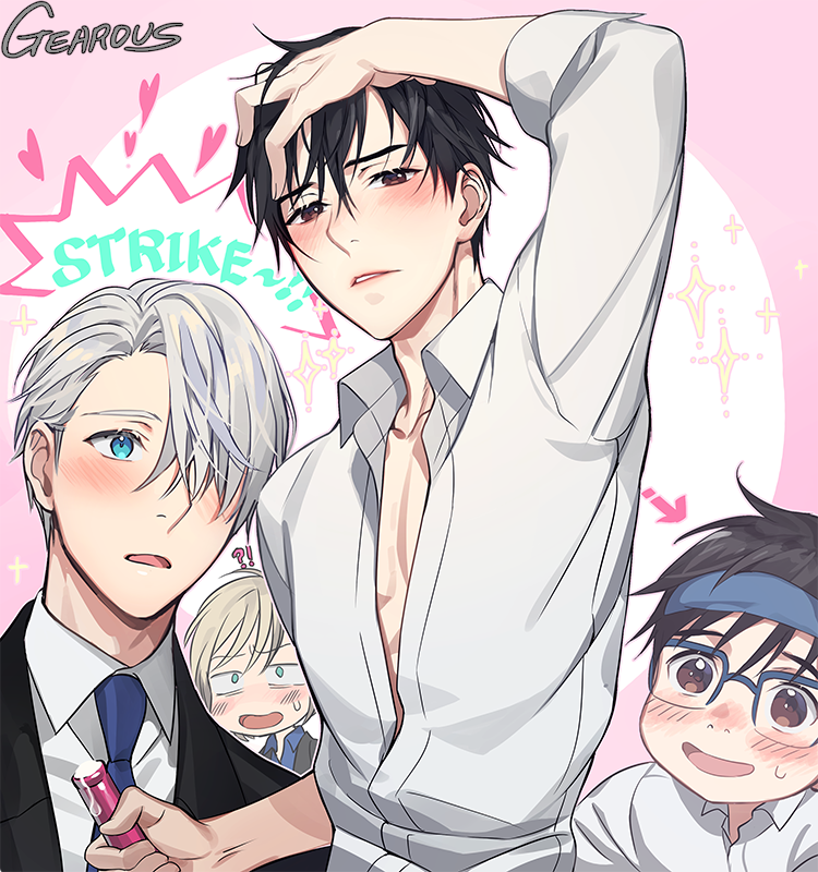 katsuki yuuri, viktor nikiforov, and yuri plisetsky (yuri!!! on ice) drawn by gearous