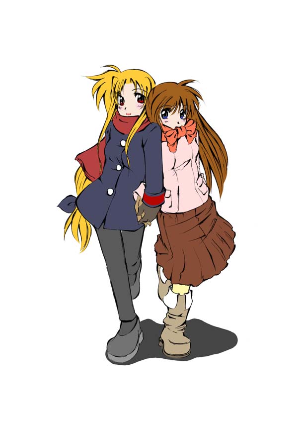fate testarossa and takamachi nanoha (lyrical nanoha and 1 more) drawn by jason_(kaiten_kussaku_kikou)