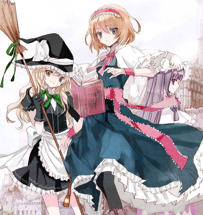 kirisame marisa, alice margatroid, and patchouli knowledge (touhou) drawn by cierra_(ra-bit)