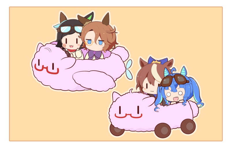biwa hayahide, winning ticket, narita taishin, tokai teio, and twin turbo (umamusume) drawn by gomashio_(goma_feet)