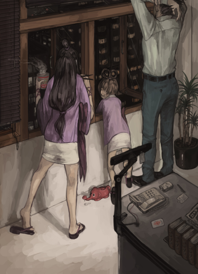 phoenix wright, maya fey, pearl fey, and charley (ace attorney) drawn by pr_(puru)