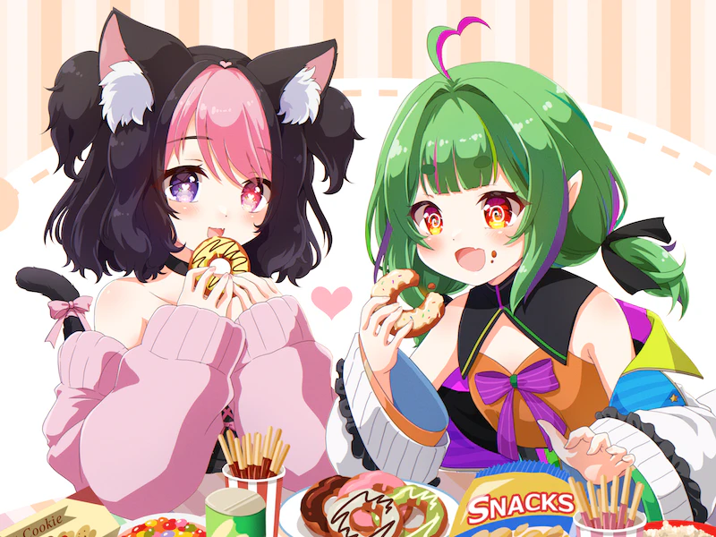 darlingstrawb and hexa (indie virtual youtuber) drawn by yui_mirano