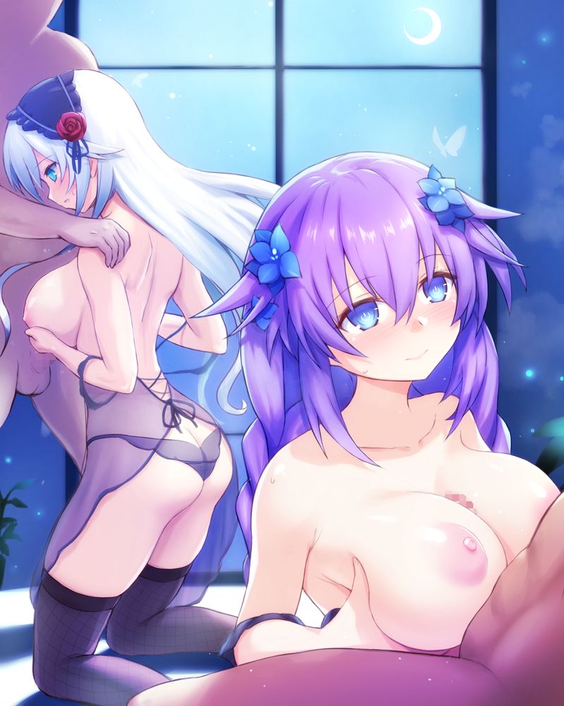 purple heart and black heart (neptune and 1 more) drawn by hhh_(wave)